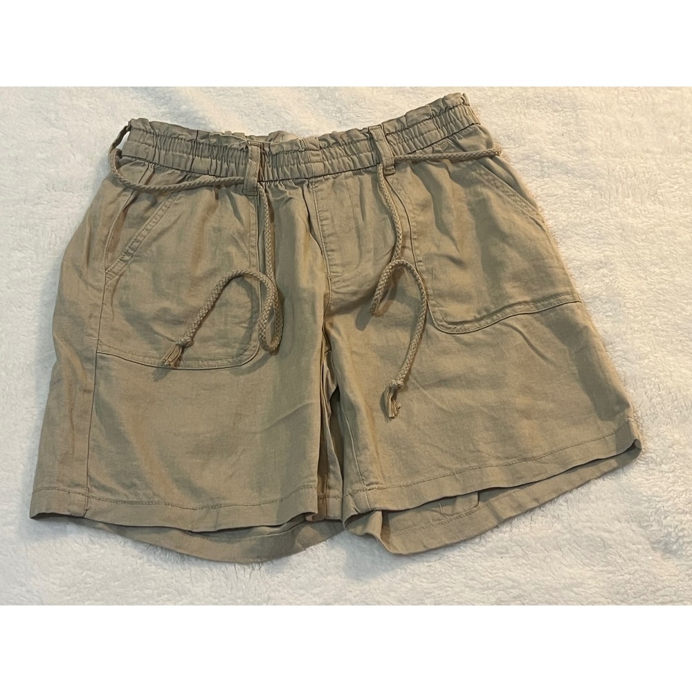 St Johns Bay Khaki Linen Blend Paperbag Waist Shorts Tan Small